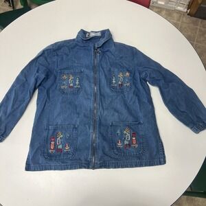 Passion I Denim Shirt Women Size Small Embroidered Native American 3/4‎ Sleeve